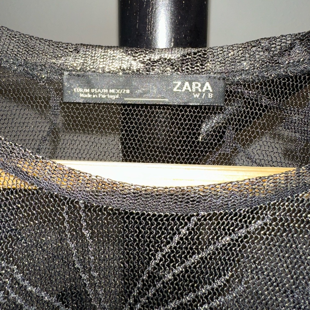 ZARA W&B Sheer Black Space Galaxy Planet Shirt Top Size M Short Sleeve Astronomy - Picture 2 of 5